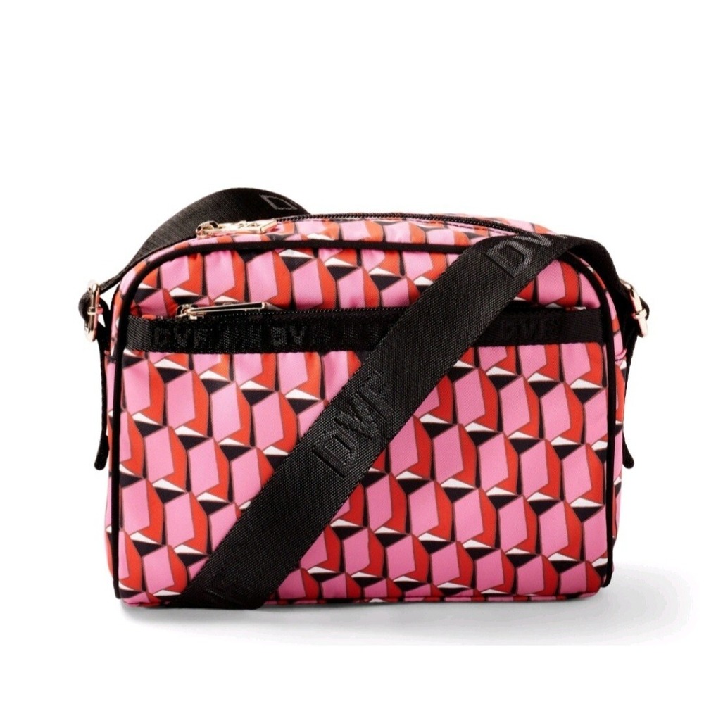 DVF Diane von Furstenberg Target Crossbody Bag Pink Geometric Nylon Camera Bag